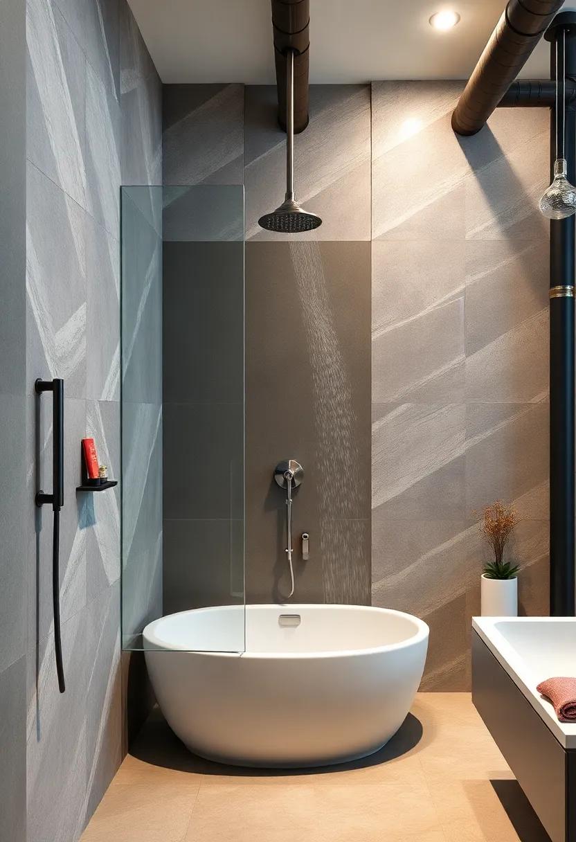 Chic Urban Loft with Exposed Pipes: Capture a trendy industrial aesthetic with exposed​ pipes and​ a modern waterfall‍ shower, complementing your urban loft's design flawlessly