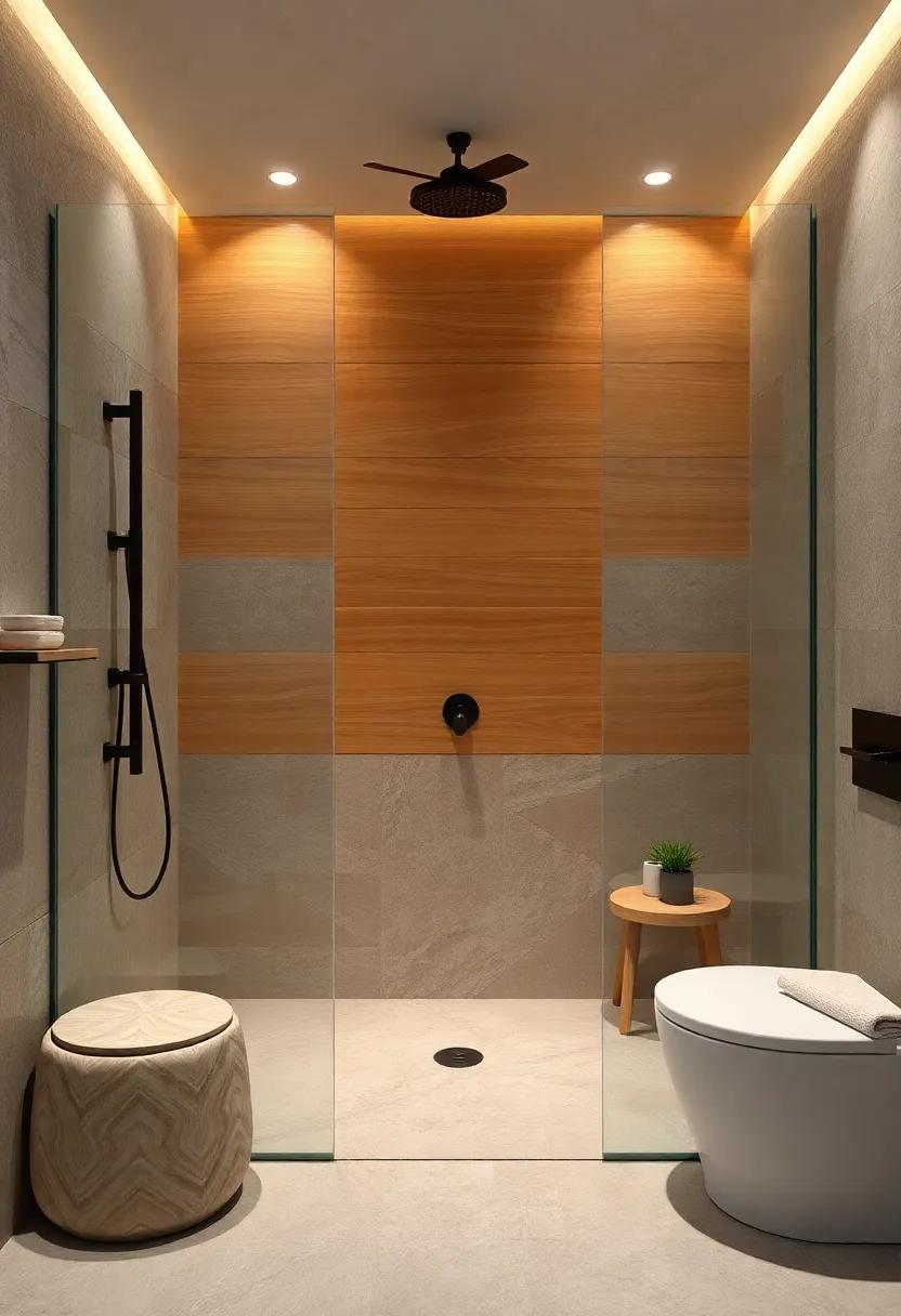 Earthy Tones with Wooden Elements: A warm, wooden interior in ‍your shower combined with a waterfall ⁤feature ‌provides an organic feel⁣ while promoting relaxation and comfort
