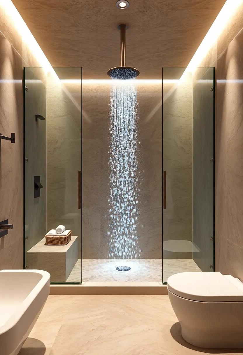 Futuristic Charm with LED⁣ Lighting: Instantly elevate your shower experience by‌ incorporating LED lights that illuminate the waterfall flow, creating a⁣ stunning visual display