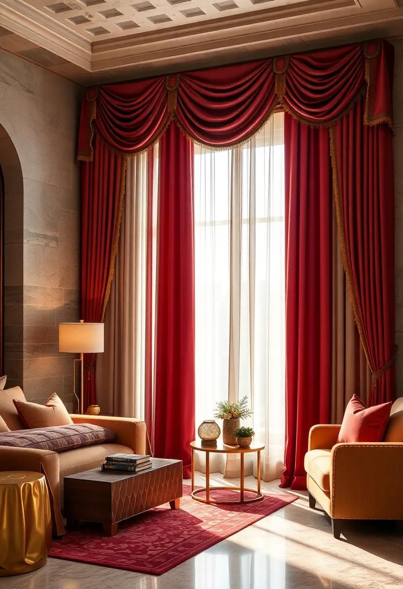 glamorous Touch: Rich,‍ jewel-toned drapes‌ enhanced by gilded valances create a striking focal point ⁣in ⁤a room bursting ⁤with ⁤glamour ​and sophistication