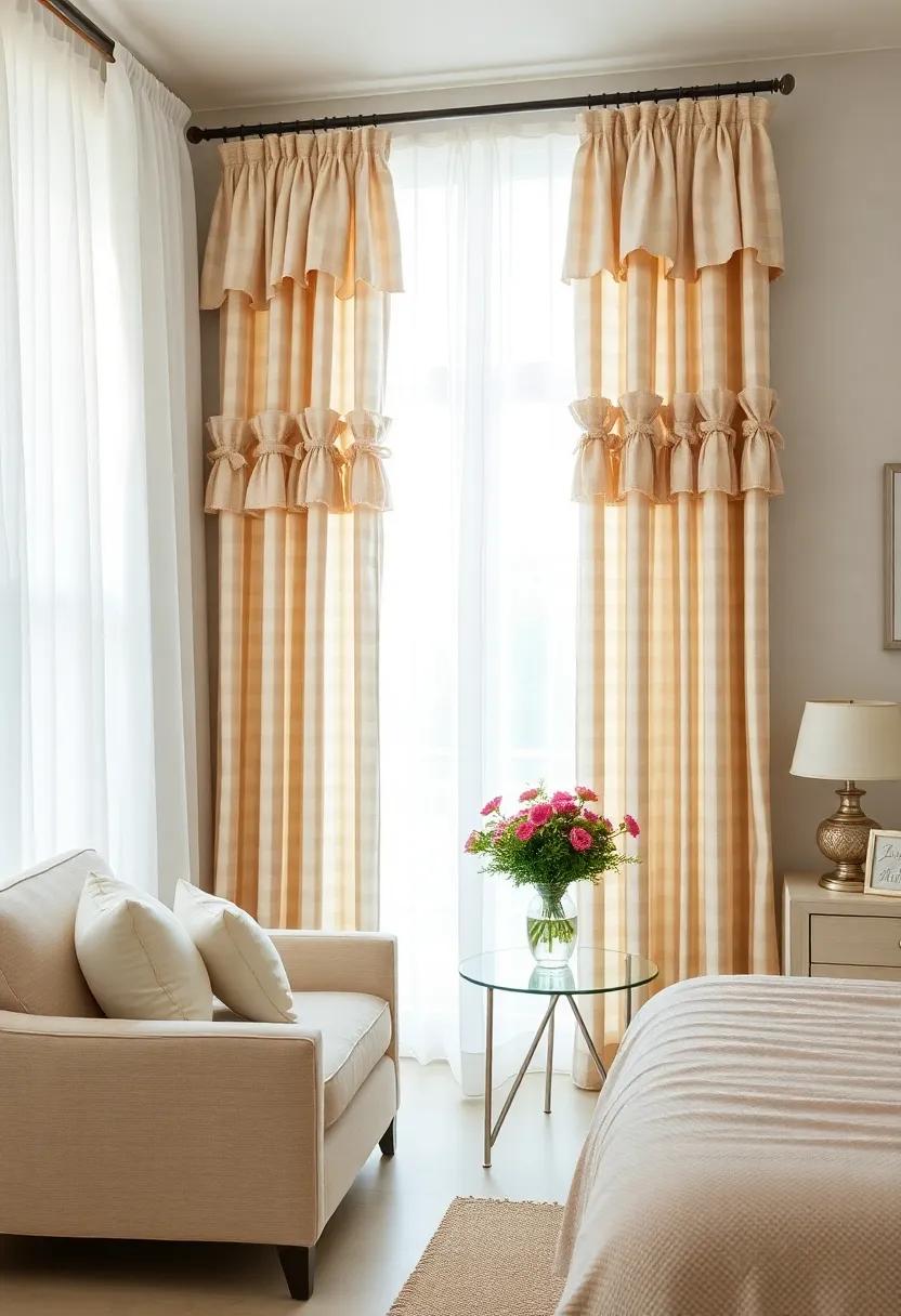 Elegant cottage: Sweet, gingham curtains topped with ​charming ruffled valances ​can⁤ create a delightful, homey feel reminiscent ⁤of‍ cozy country cottages