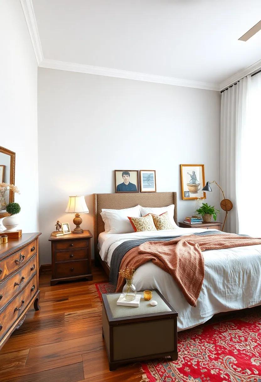 Scatter Accents: Decorate your bedroom with small vintage accents, like figurines ​or nostalgic trinkets, to⁣ bring ⁤charm at every​ glance