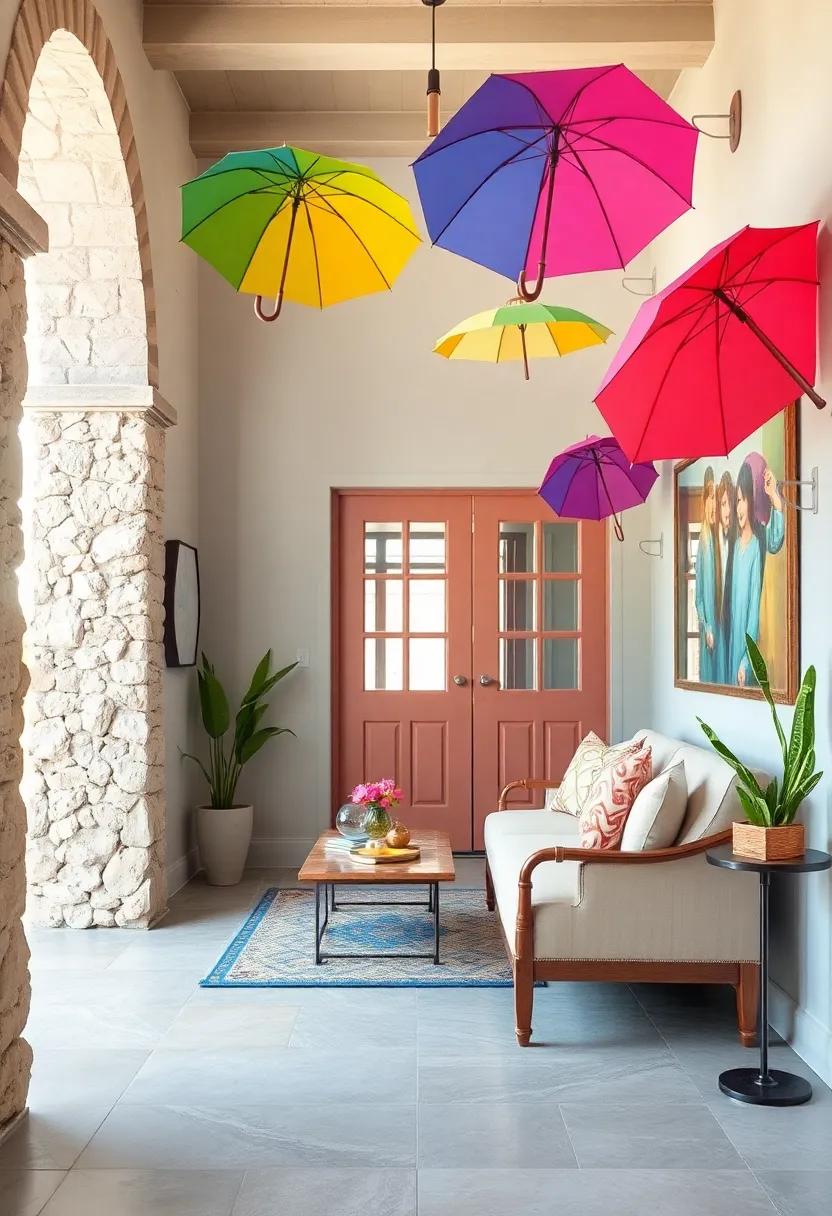 Colorful Beach Umbrellas: Hang colorful⁢ vintage beach umbrellas as decorative⁢ pieces, adding whimsy and fun to your entry