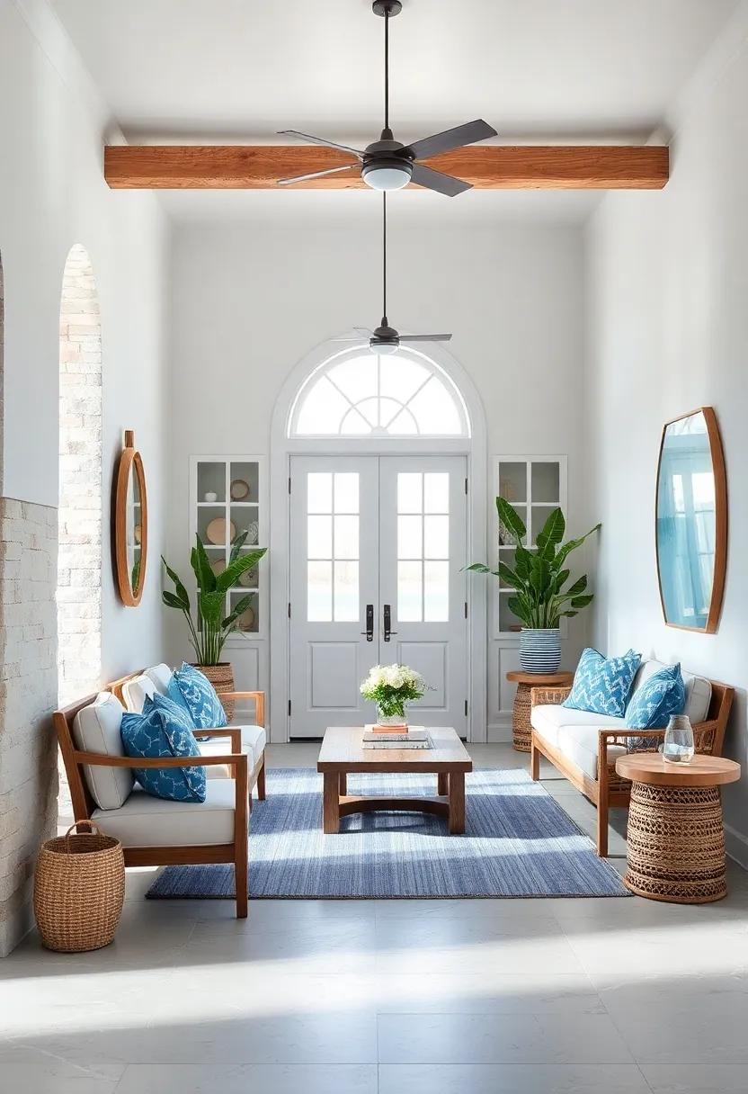 A Nautical ⁤Twist: Bright blue accents and weathered⁣ wood create a coastal vibe that invites‍ you in ‌with a fresh ‍sea breeze