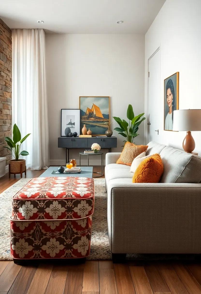 Bold Patterned Ottoman Coupled ‍with a Neutral Sofa: A‌ playful juxtaposition that adds color without overwhelming your living area