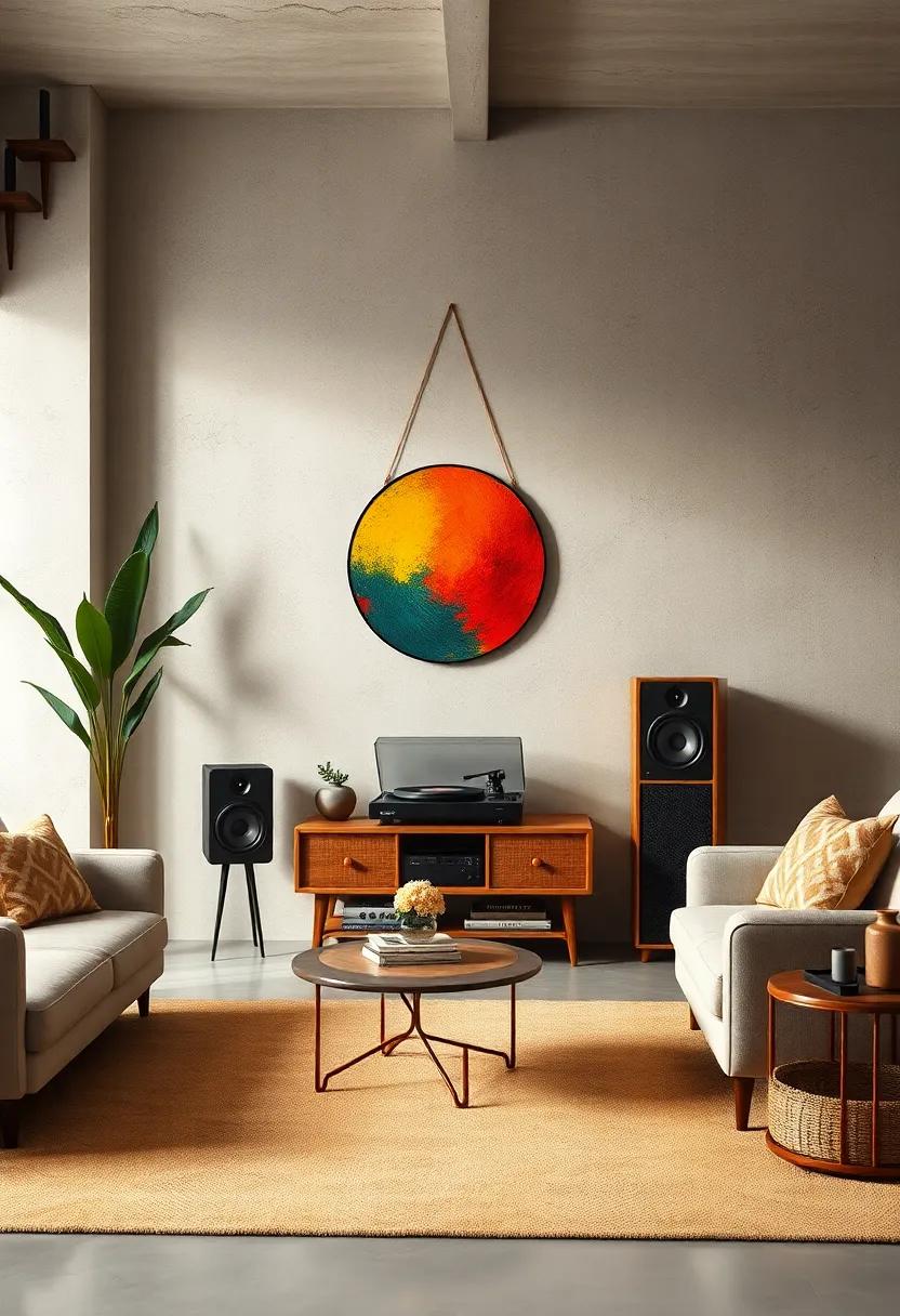 Retro⁢ Record Player Stand with Contemporary Speakers: A harmonious​ blend of old-school aesthetics with cutting-edge technology for music lovers