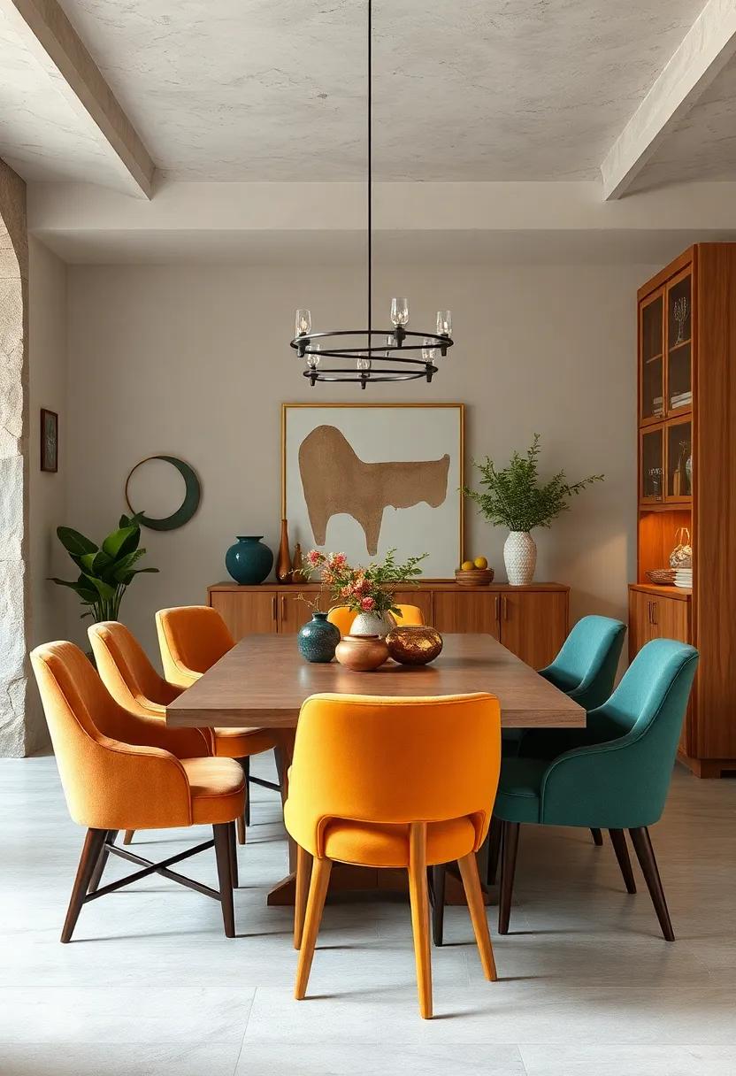 Artistic Dining Chairs⁤ Coupled with a Simple Farmhouse Table: Bold seating that⁢ sparks ⁢conversation balanced with ⁣traditional warmth
