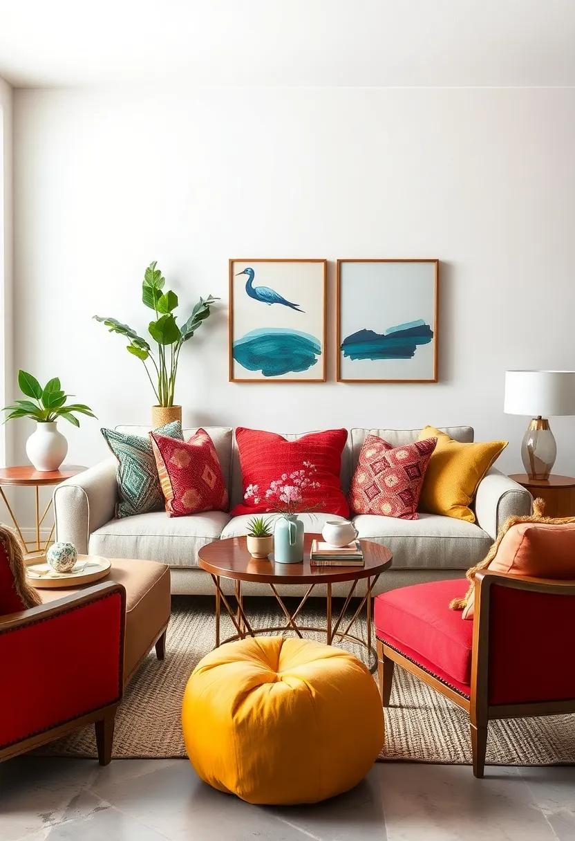 Colorful Throw Pillows⁢ on a Neutral Loveseat: This simple touch transforms ⁢a⁣ classic piece into a vibrant statement