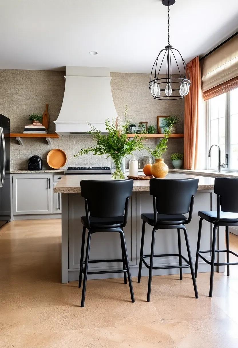 Classic French Bench paired ‍with Modern Black Bar stools: An unexpected twist in the kitchen that merges romantic elegance with urban chic