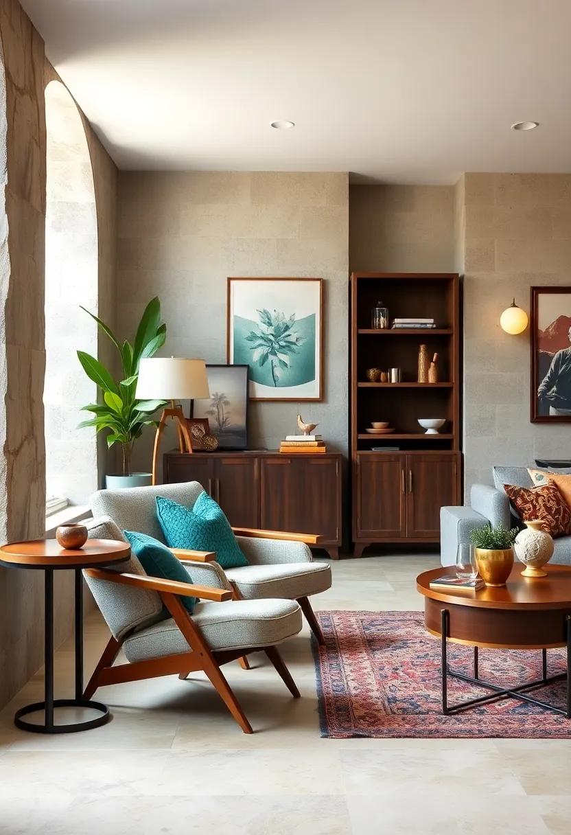 Mid-Century Modern Armchair Juxtaposed with an Antique⁤ Side Table: A nod ⁣to the⁢ past ‌with a ⁤twist,enhancing your seating area with charm