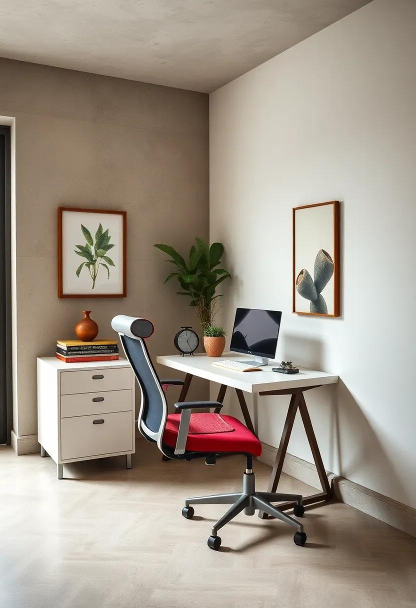 Retro Office Desk Pairing with a ​Modern Ergonomic Chair: The essence of productivity⁣ meets comfort with a flair for vintage ⁣style