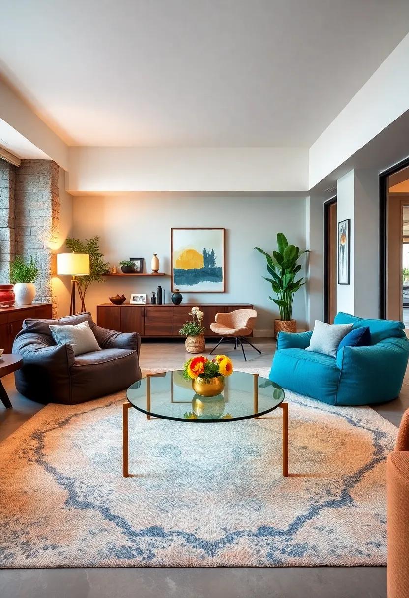 Contemporary Beanbag chairs ​with a Chic Coffee Table: Casual seating with a stylized ⁢centerpiece makes for a fun‍ family space