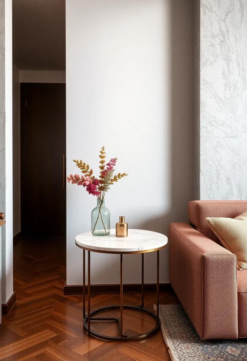 Marble & Metal fusion: unveil the sophistication of⁢ a marble-top side ​table paired with sleek metal legs, blending luxury and functionality‌ effortlessly