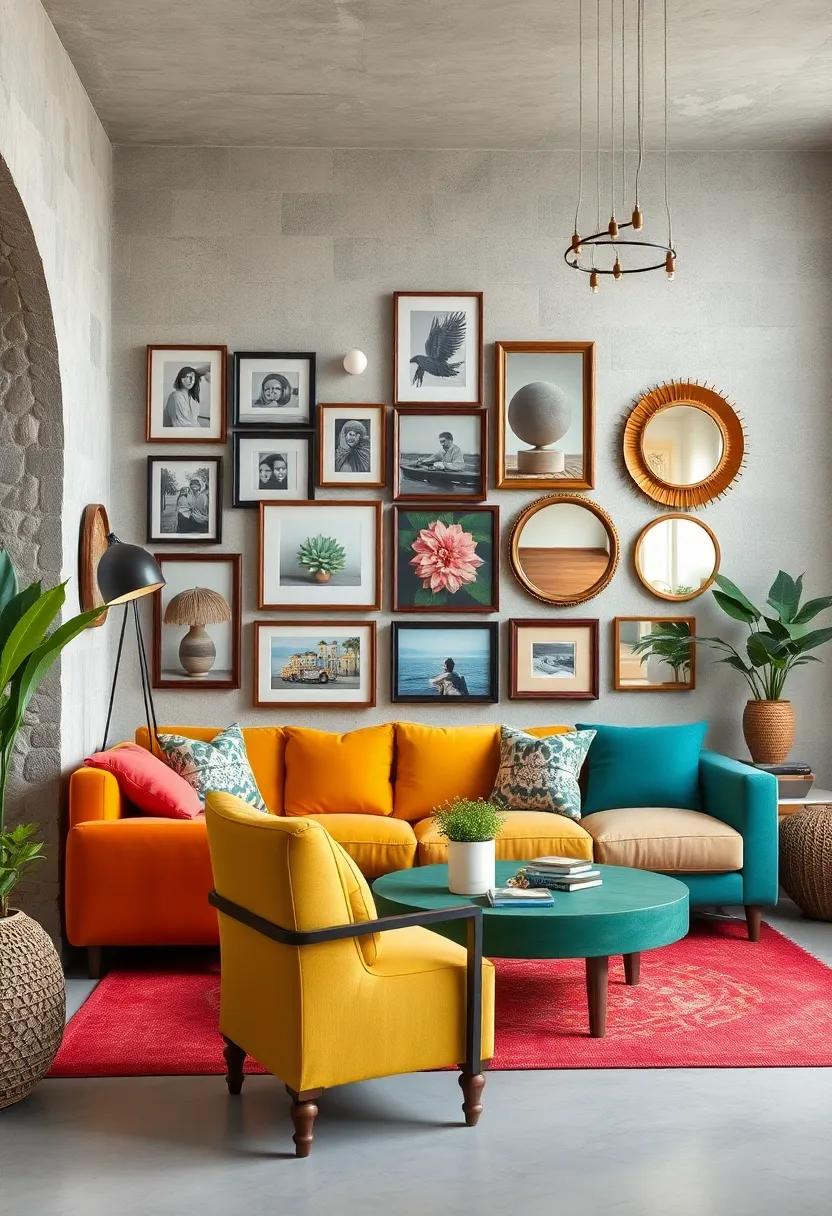 Eclectic Gallery Wall: Curate a​ gallery wall with⁤ a mix ⁢of photos, artwork, and mirrors in different frames and colors for a ⁣dynamic visual experience