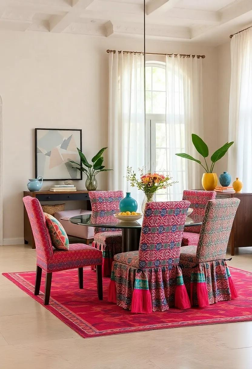 statement⁣ Chair​ Covers: Reinvent dining room chairs with vibrant, patterned fabric ​covers‍ that ‍stand out and​ complement ‍your overall decor