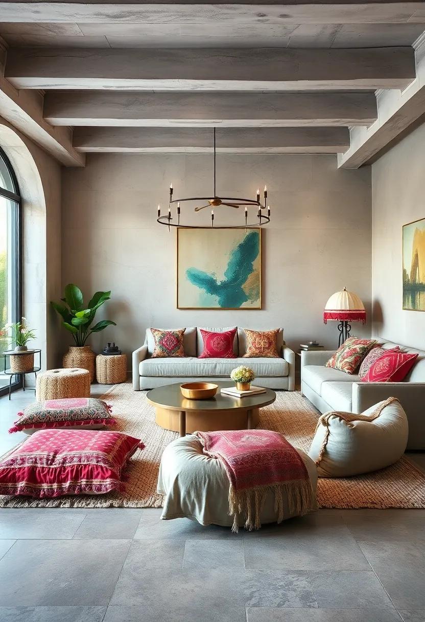 Floor Pillows: introduce‍ oversized floor‍ pillows in⁣ vibrant textiles, perfect for ‌casual seating⁤ and to add a⁣ laid-back vibe to your ⁤room