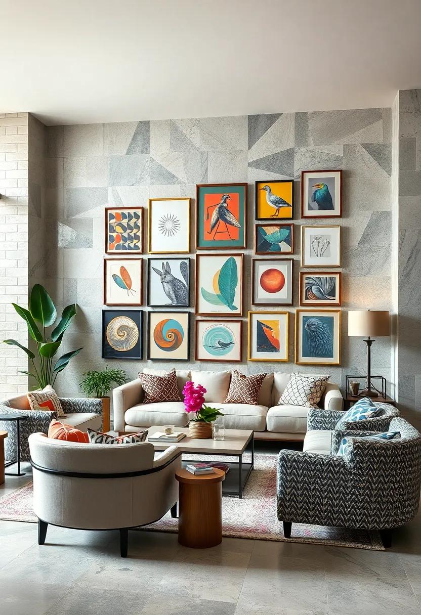 Gallery ​Wall: Curate a collection of art pieces featuring various styles and patterns; mix frames for added ‍visual‌ interest