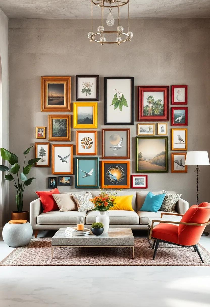 Colorful Mismatched Frames: Mix and‌ match⁢ an array of⁣ mismatched frames to create⁣ an eclectic gallery‍ wall ⁣for your photographs and art prints