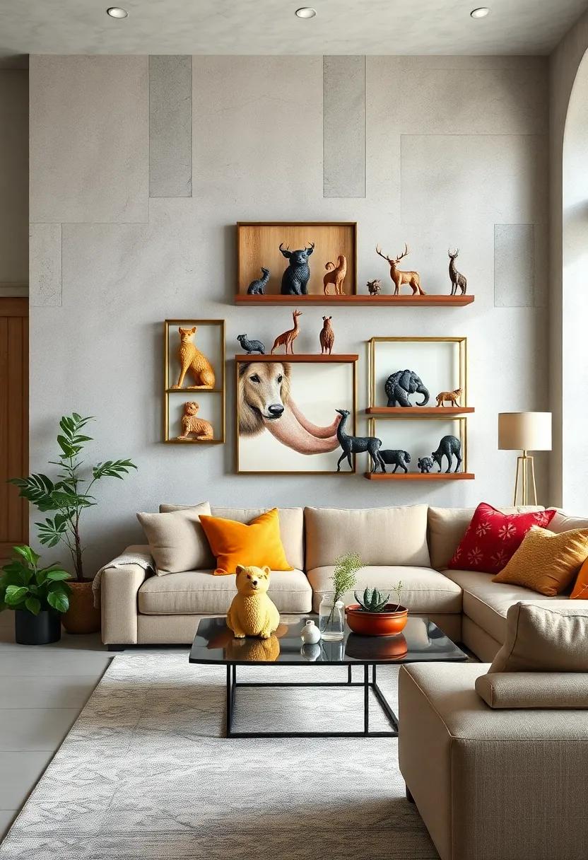 Animal Figurine Display: Arrange a collection of animal figurines on floating shelves or in shadow boxes for a whimsical nature-inspired art ⁢piece