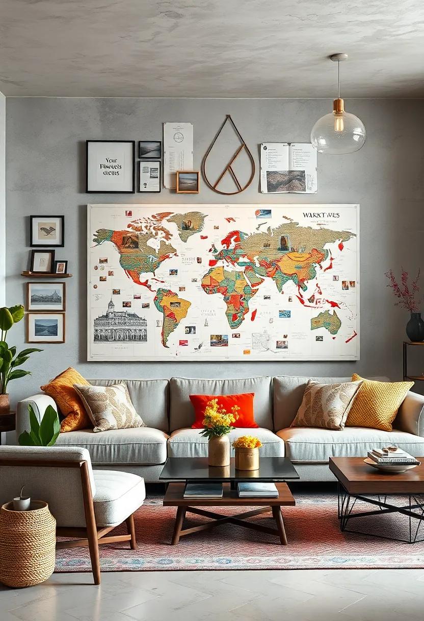 Postcard Map Gallery: Curate a world map adorned with postcards​ from your travels, each postcard telling a story of its own