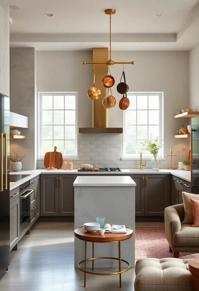 Brass Rack Fixtures: Install brass pot racks for a functional yet stylish way to display cookware and keep counters clutter-free