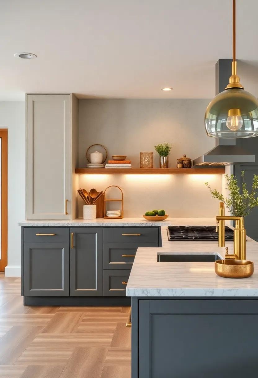 Cohesive Hardware Suite: Maintain a consistent design language by using brass hardware throughout the kitchen for unity