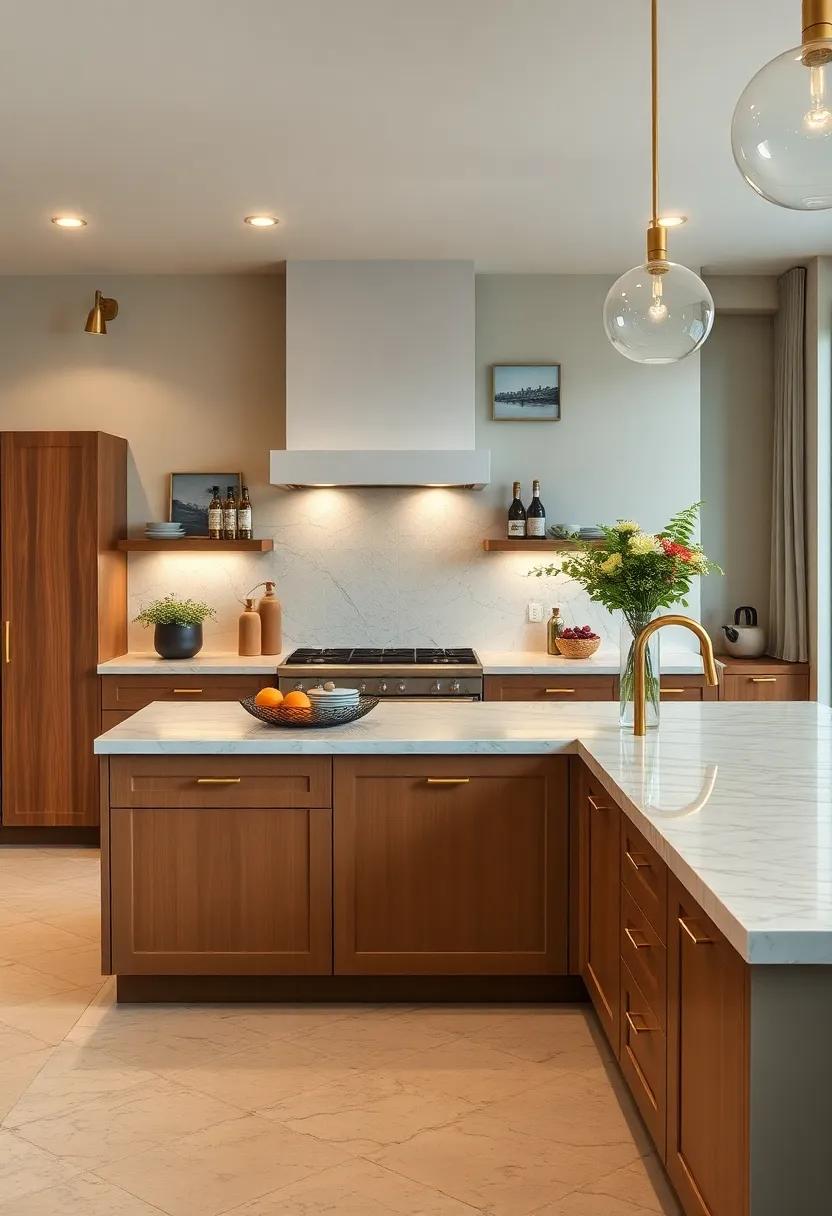 Countertops that Complement: Match warm wood or stone countertops with brass accessories to create a harmonious look