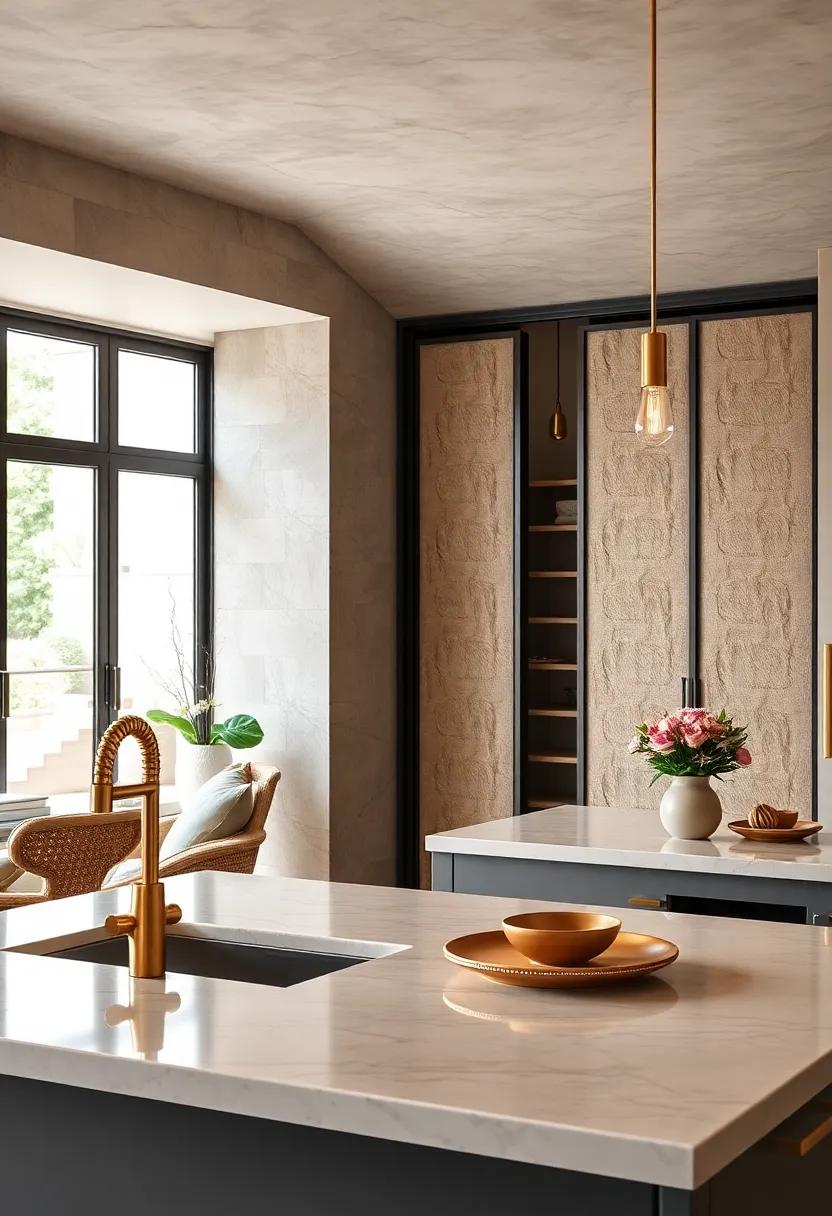 Decorative Screens: Incorporate brass-accented dividers or screens in an open kitchen layout for a sophisticated touch of privacy