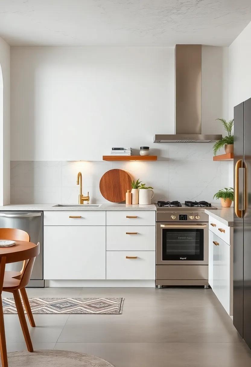 Elegant Color Palettes: Pair soft whites and muted greys with brass accents for a light, airy atmosphere