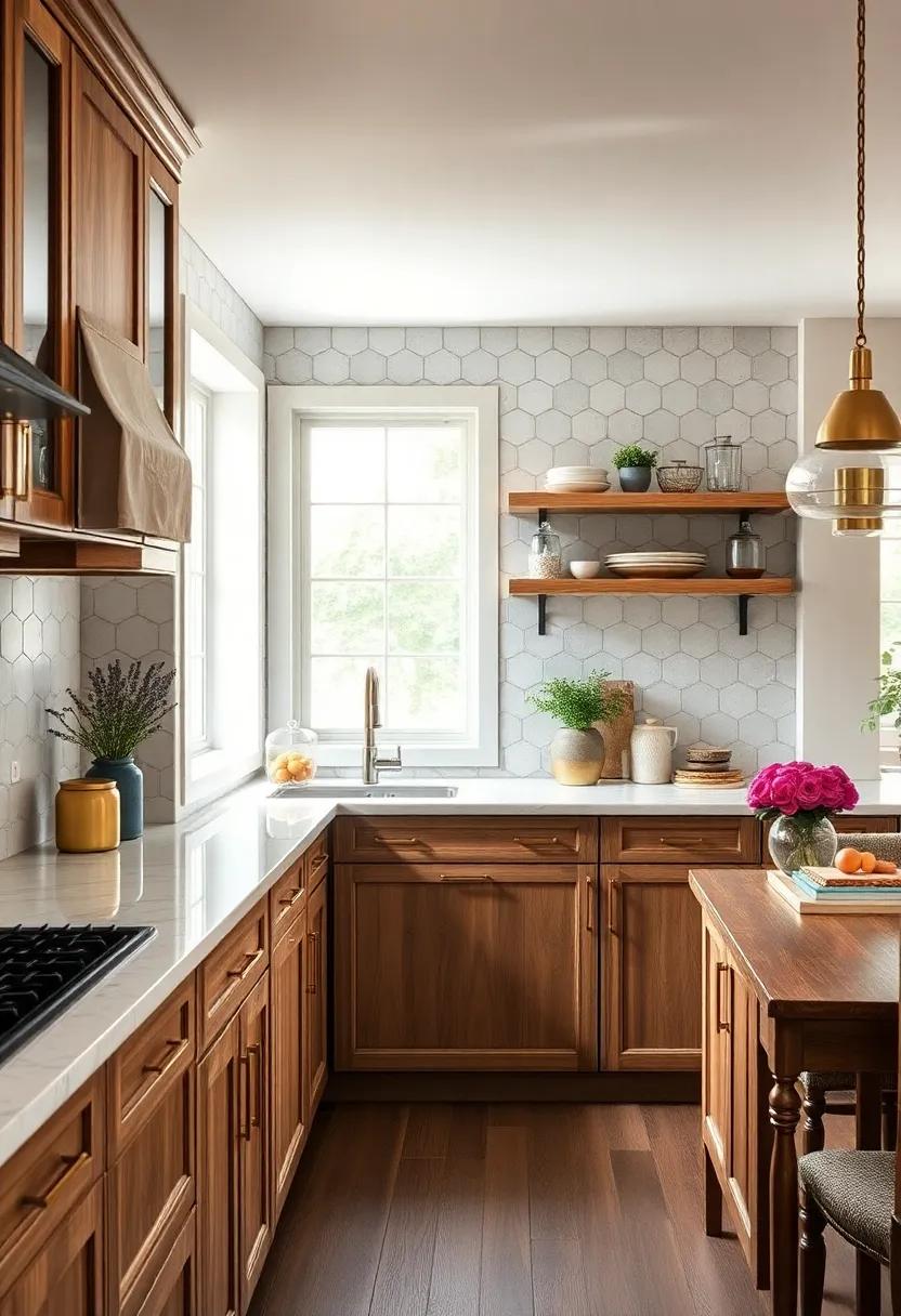 Farmhouse Chic: Implement brass handles on rustic cabinetry to blend country charm with contemporary elegance