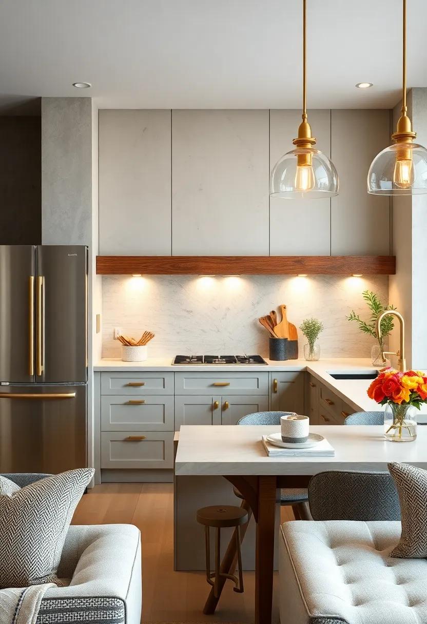 Layering Lighting: Combine brass fixtures with under-cabinet lighting for a beautifully illuminated kitchen environment