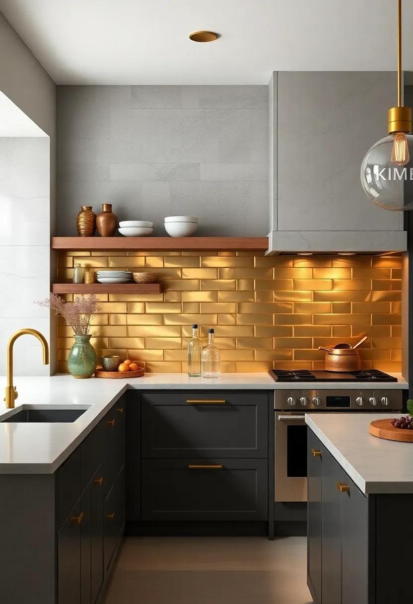 Lustrous Backspashes: Select a brass tile or panel for a backsplash that reflects light and adds warmth to your kitchen