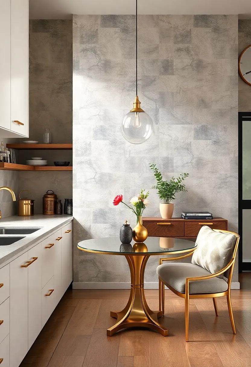 Signature Dining area: Create a small dining nook with brass-accented furniture for a stylish and intimate eating space