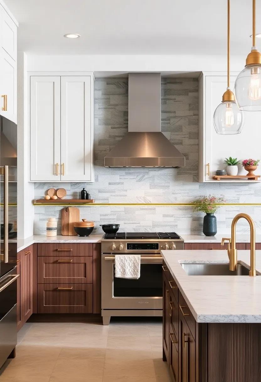 Stylish Backsplash Fixtures: use brass trim around tiles to add definition and a polished finish to your kitchen's backsplash