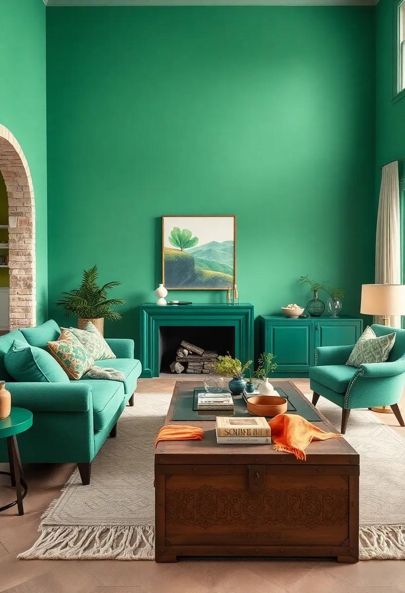 Use emerald green in your accent pillows with patterns that evoke a sense ⁣of⁤ nature