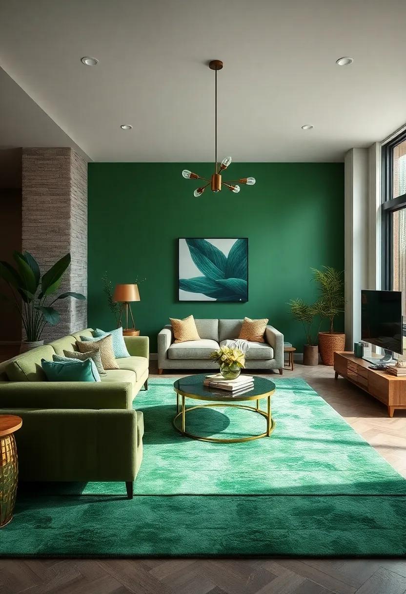 Use ⁢an emerald green‌ area rug ‍to‌ anchor your living room and create a​ focal point