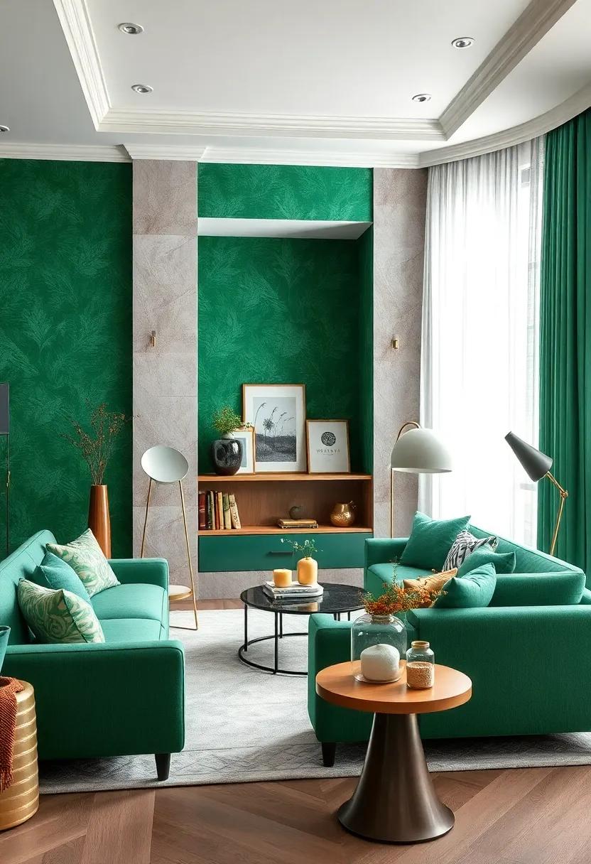 use emerald green wallpaper in an accent nook to add sophistication and charm