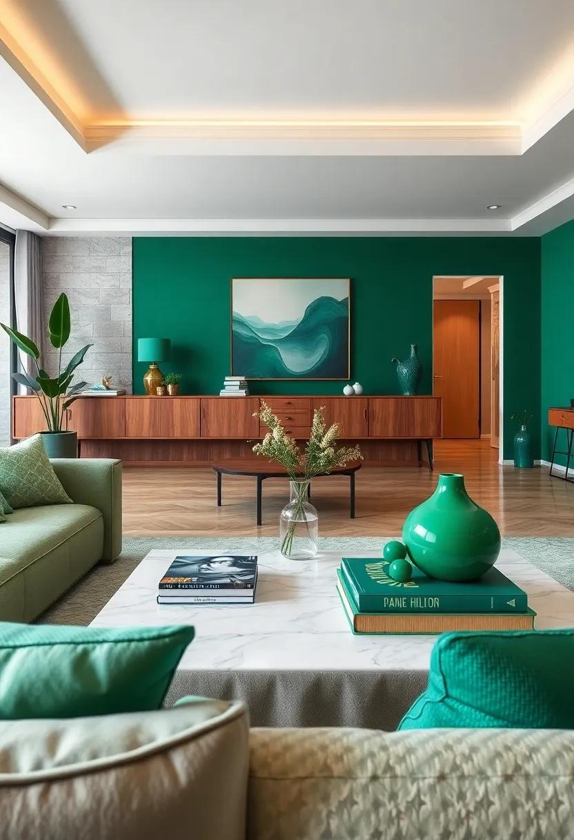 Use emerald green decorative books or​ magazines on your coffee table for a lively touch