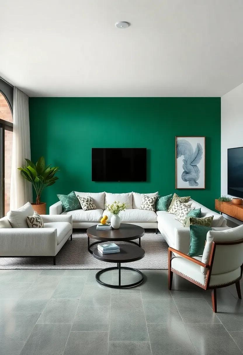 embrace boldness ‌with ​an emerald green⁤ accent wall, adding depth⁤ and drama to the space
