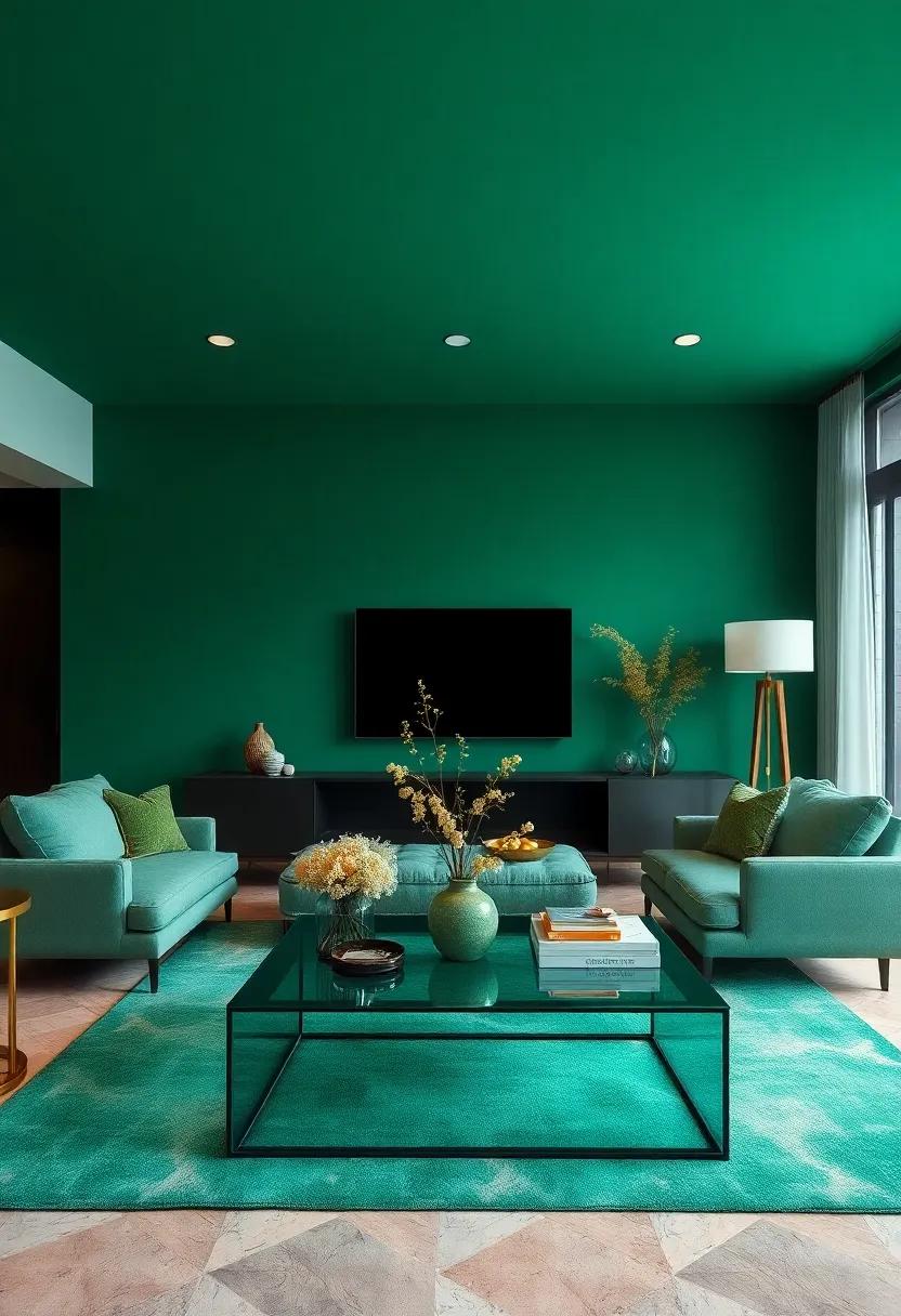 Select a statement emerald green coffee table for an eye-catching centerpiece in your living space