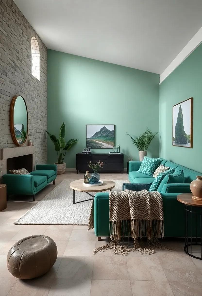 Use emerald⁤ green textiles, like a woven throw, ⁣to create layers‌ and warmth