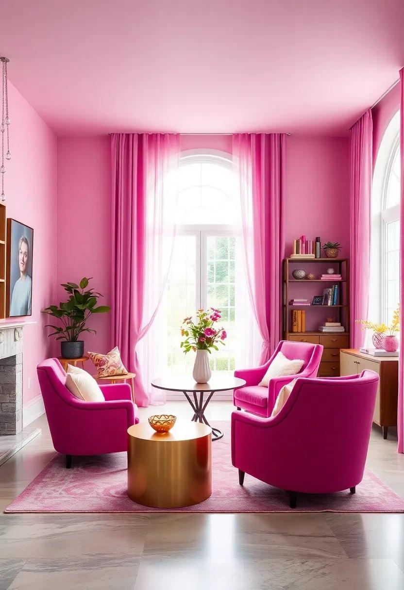Trendy Fuchsia Accent Chairs: Elevate the seating area with stylish fuchsia accent chairs, providing both comfort and a pop of color
