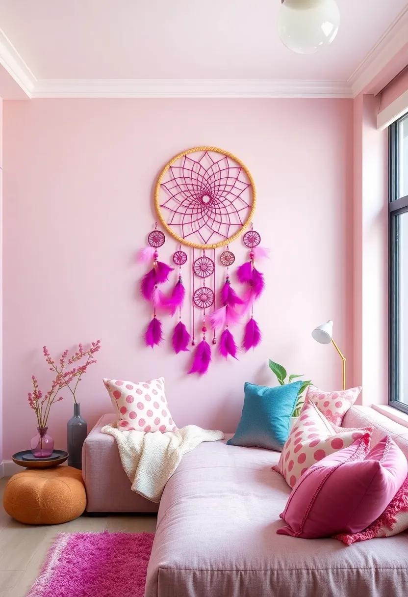 Fuchsia Dreamcatcher Wall ‍Art: Incorporate handmade dreamcatchers with⁤ fuchsia feathers⁢ and beads, adding⁢ a touch of artistic flair ‍to⁢ the ⁣room