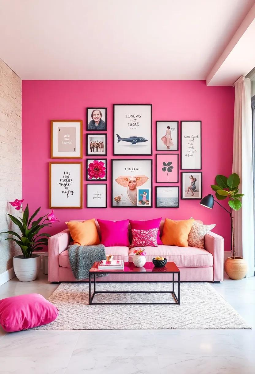 Artistic Fuchsia Gallery Wall: Curate a gallery wall ‌with​ a⁤ mix of fuchsia-framed photos, artwork, and quotes⁢ that showcase individuality and creativity