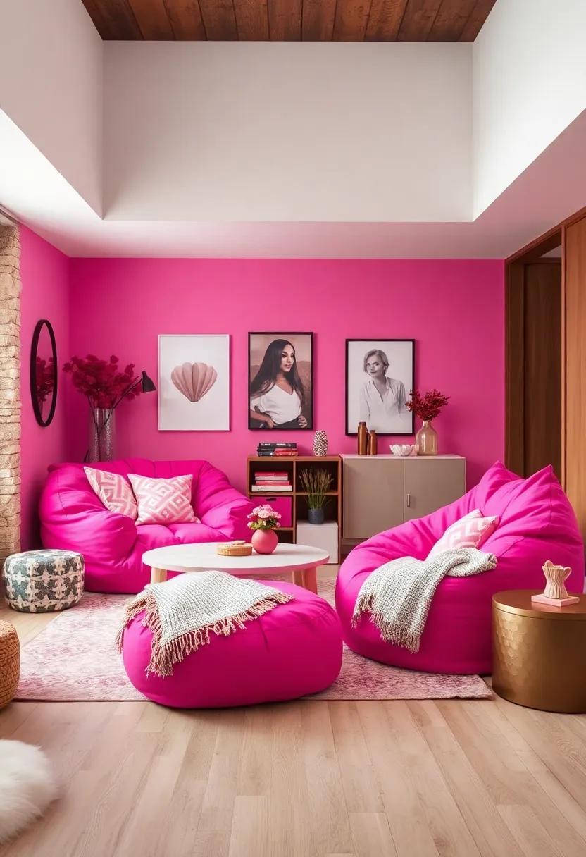 Cozy Fuchsia Bean‌ Bag Chairs: Infuse comfort into the space with plush fuchsia ⁢bean ​bag chairs, perfect ⁢for lounging and hanging out with friends