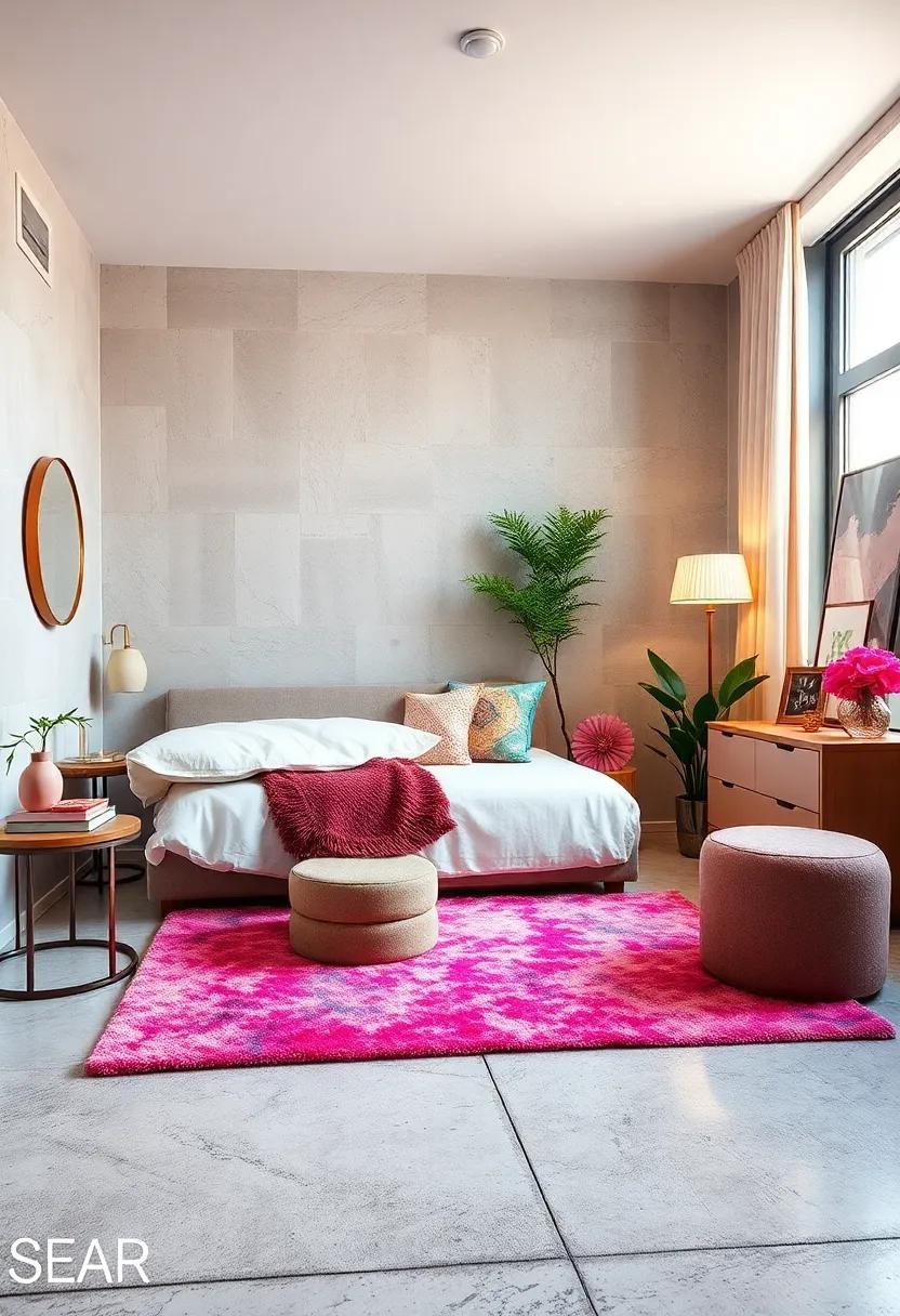 Incorporate a plush, colorful area rug to soften⁣ the⁤ floor‌ and introduce⁤ warmth and texture