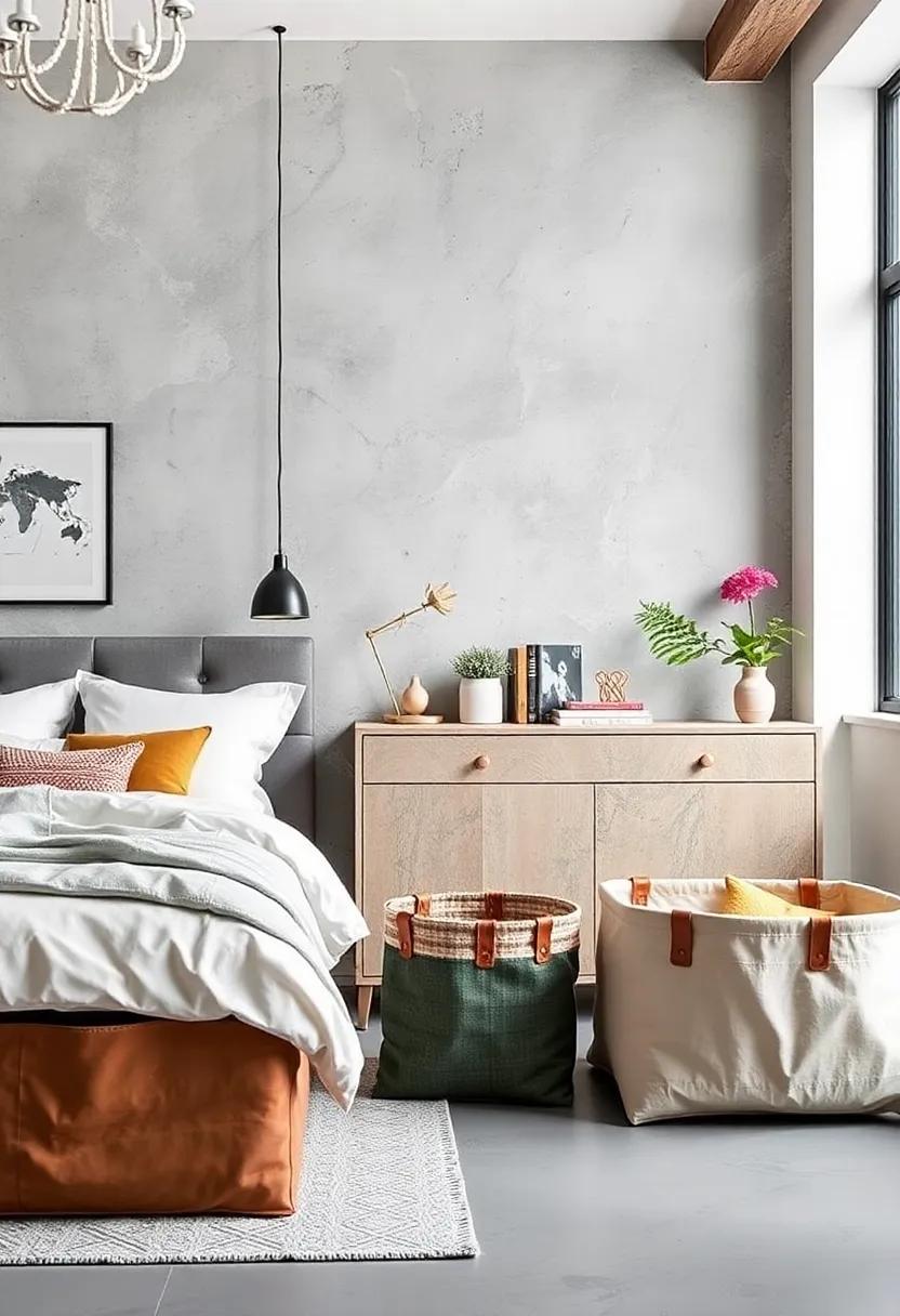 Canvas and Leather Storage Baskets: Introduce soft textures with canvas and leather storage baskets that provide warmth and ​practicality