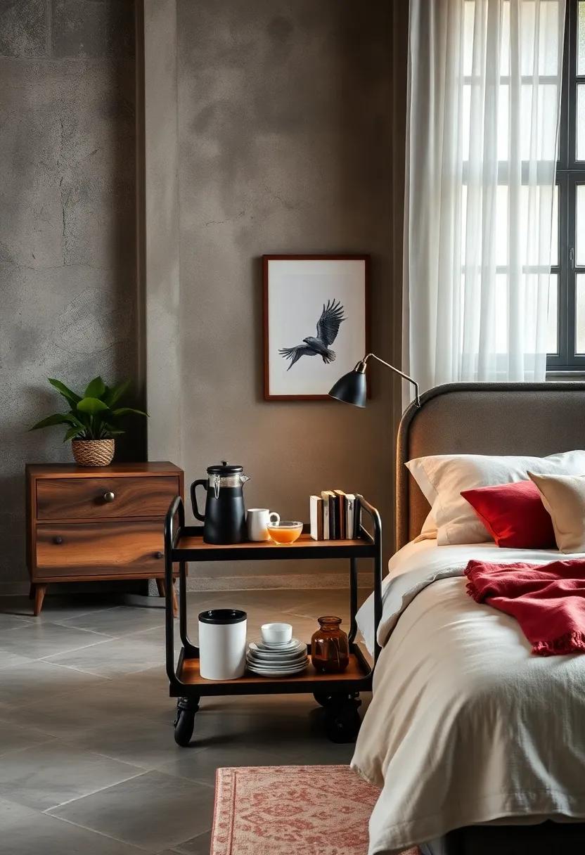 Industrial-style Coffee Cart:⁤ Use a mobile coffee cart in your bedroom for an artisanal touch, perfect⁣ for enjoying ‍your morning brew ‌in a cozy corner