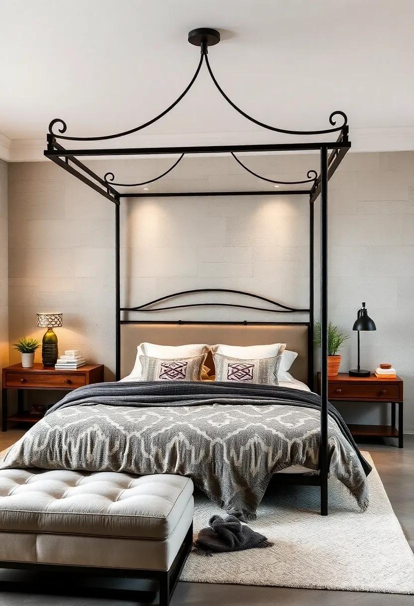 Iron⁣ Canopy‍ Bed: create a dramatic​ focal point⁣ with an iron canopy bed that exudes industrial ​elegance and timeless style