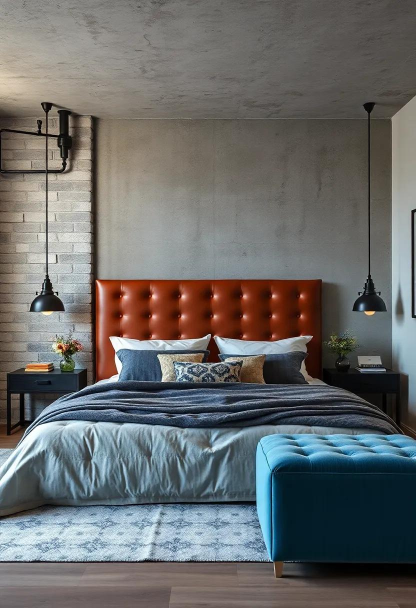 Leather Upholstered Headboard: Introduce ⁢a touch of luxury​ with a‍ leather upholstered headboard that juxtaposes‌ soft textures against stark industrial elements